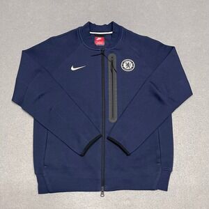 Chelsea FC Jacket Mens Medium Navy Blue Nike Soccer Bomber Tech Fleece Full Zip